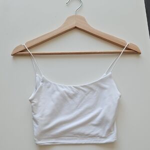 Aritzia Wilfred White Spaghetti Strap Crop Top
